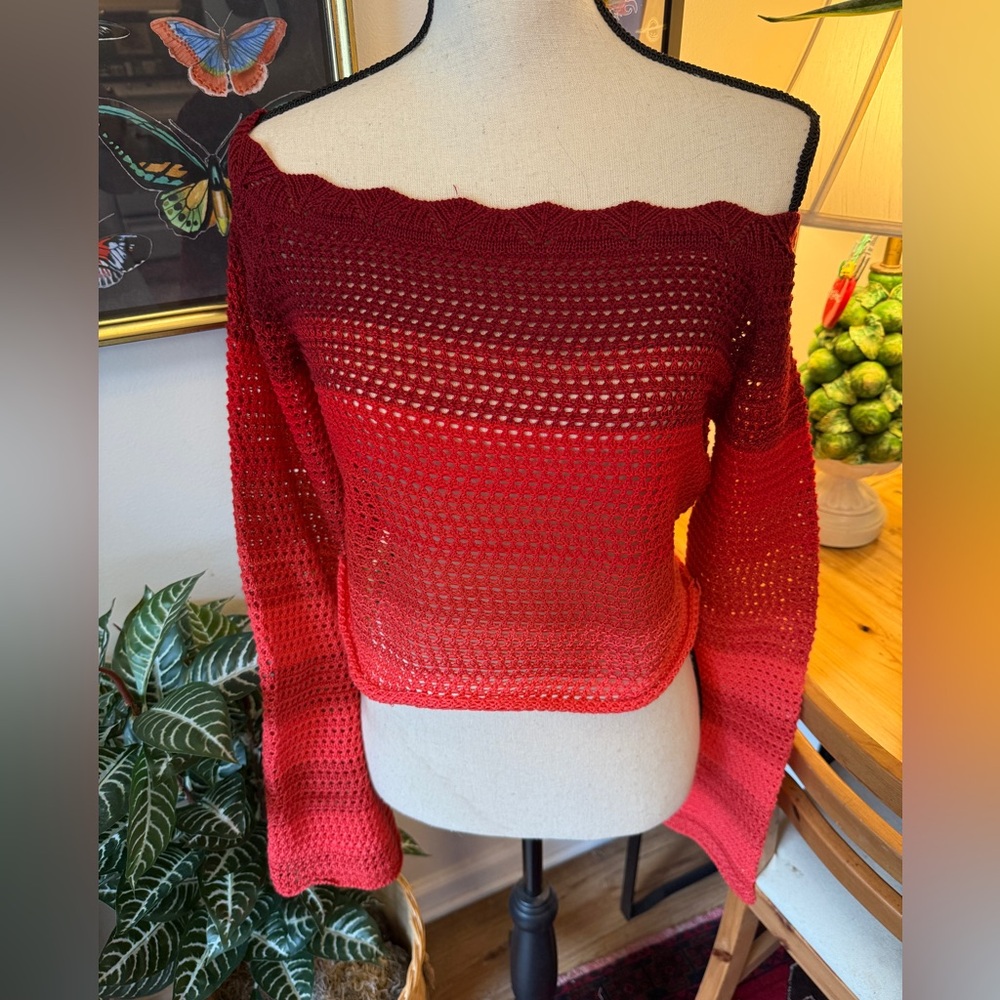 Crochet Off-Shoulder Gradient Sweater